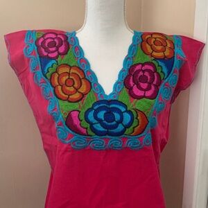 Vibrant Pink Embroidered Women's Top